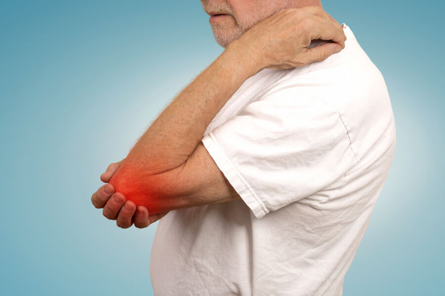 Older male gout elbow