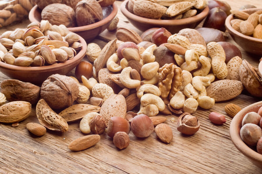 Variety of nuts on a table