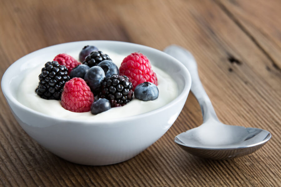 Bowl of yogurt spoon