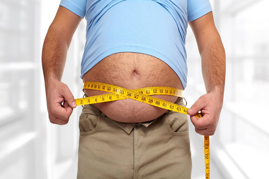Overweight male Measuring waist